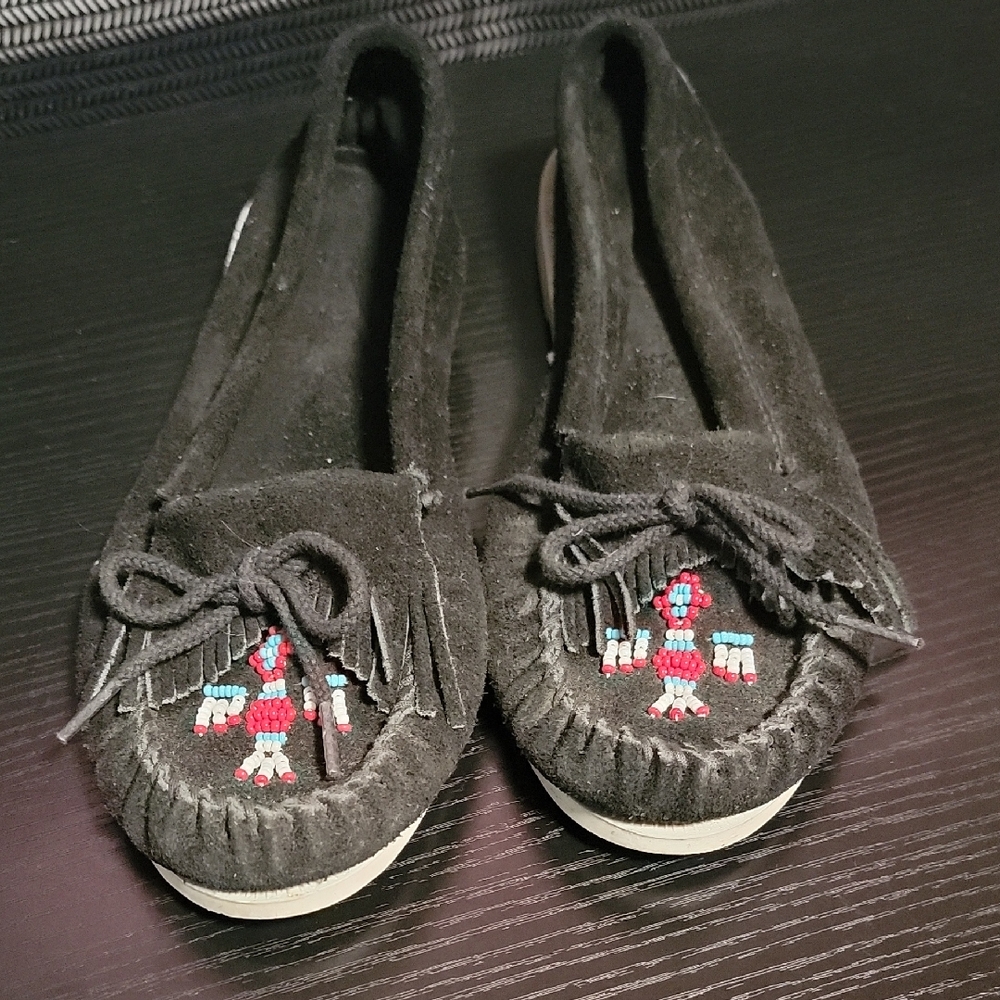 Black Moccasins with Beaded Design